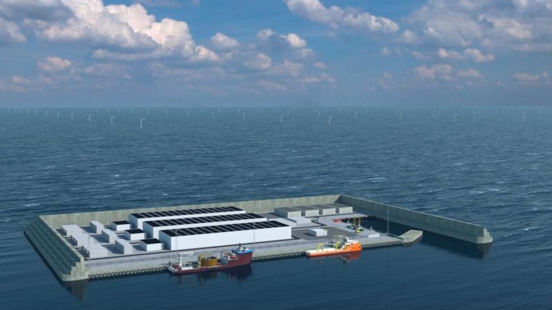 An artificial island-power unit with a capacity of 10 GW in the North Sea